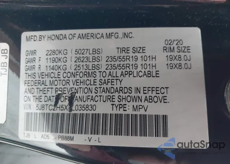 2020 Acura Rdx Technology Package из США, поврежденный, VIN 5J8TC2H5XLL035830